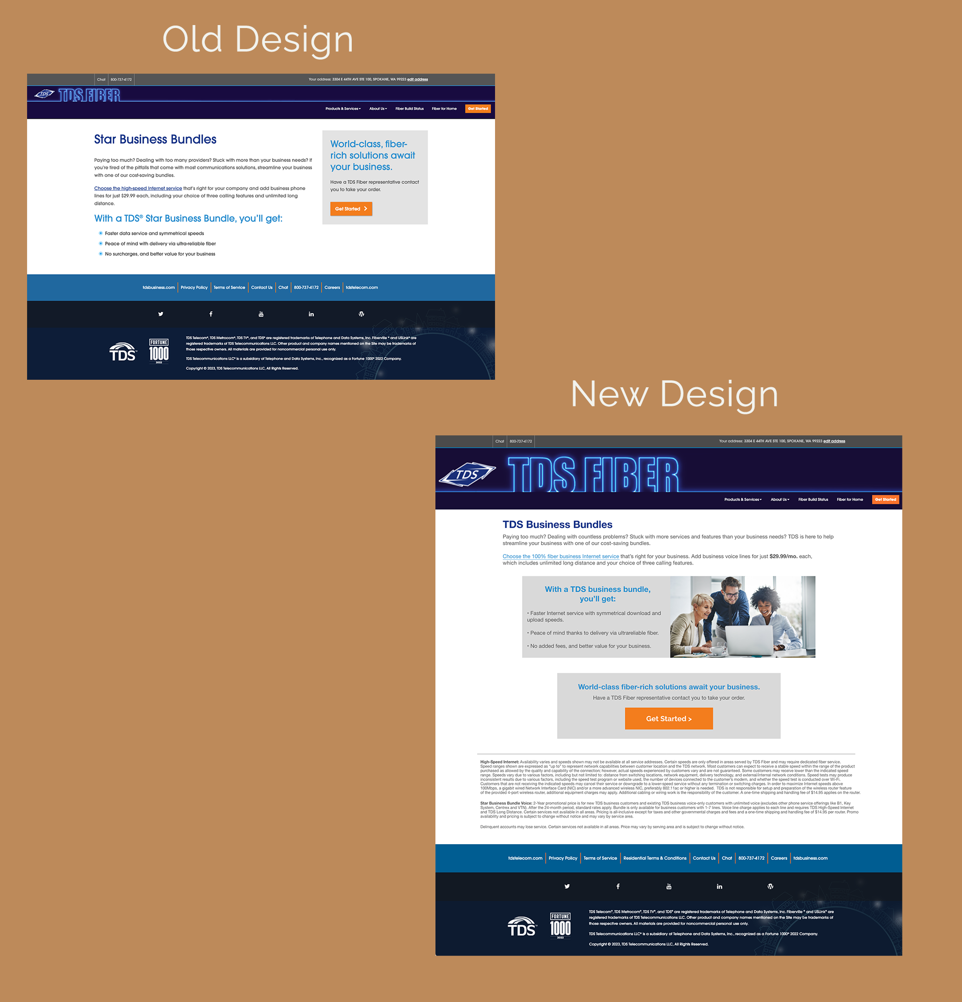 Before and After designs of the TDS Fiber Business Section